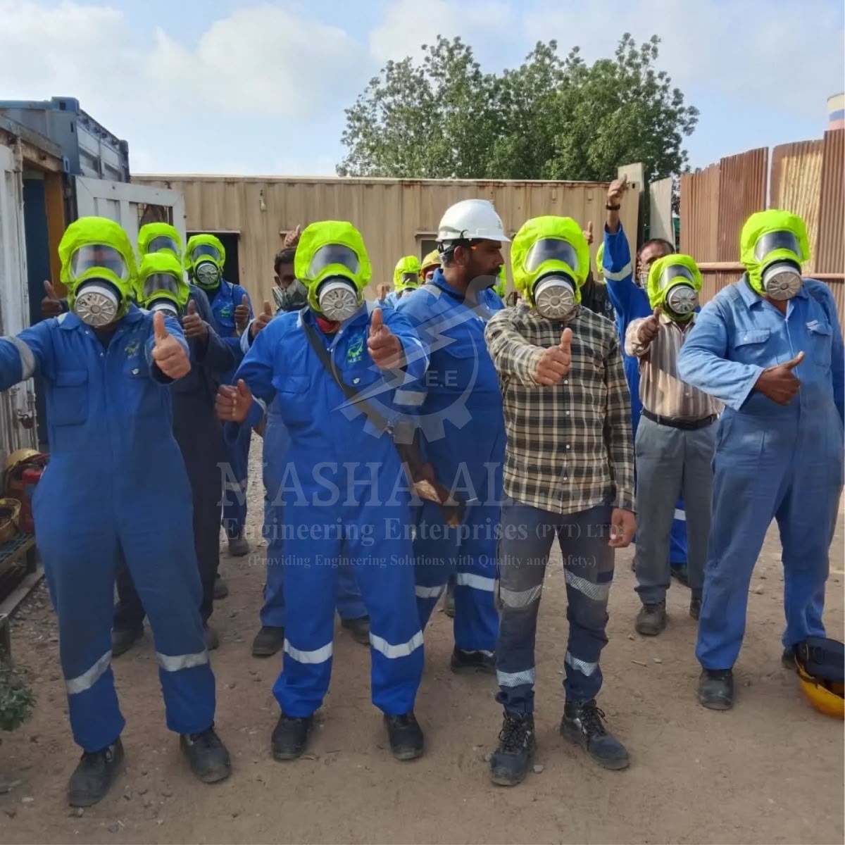 MEEC site crew attending an HSE toolbox talk before starting work